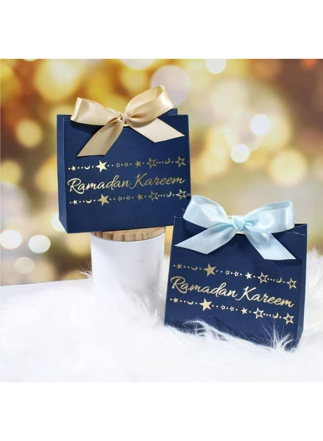 Kandid Ramadan Gift Bags with Satin Bows - Navy/Golden (5pcs) - Image 2